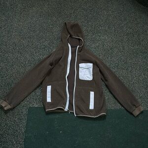 Cotopaxi dark green with light blue full zip Sherpa hoodie size small